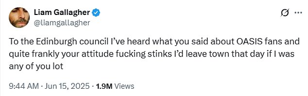 After the comments were revealed earlier this year, Liam took to social media to warn councillors against attending the gig