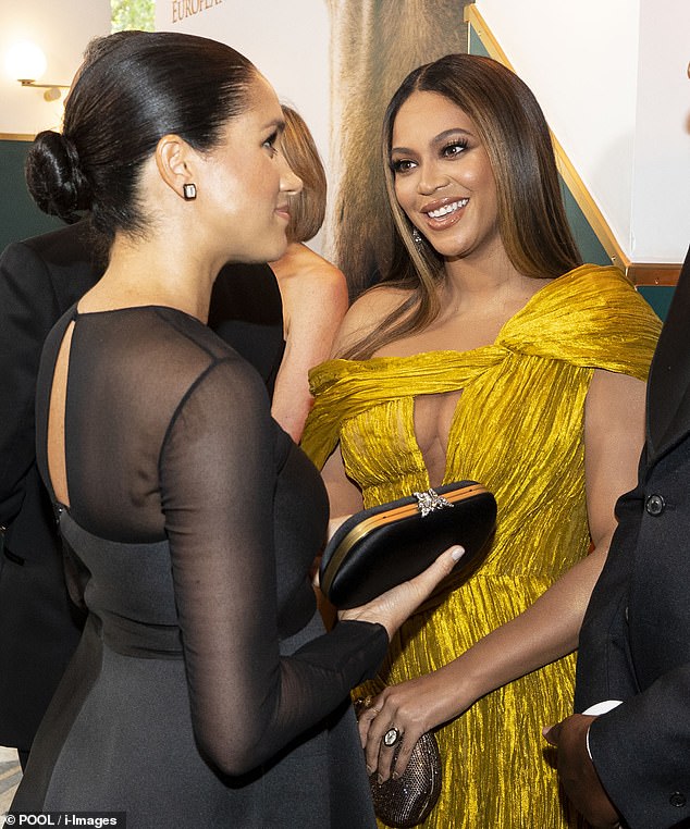 Beyonce wished Meghan Markle a happy birthday in 2021, when the former senior royal turned 40 (Meghan is pictured meeting Beyonce at the premiere of The Lion King in London in 2019)