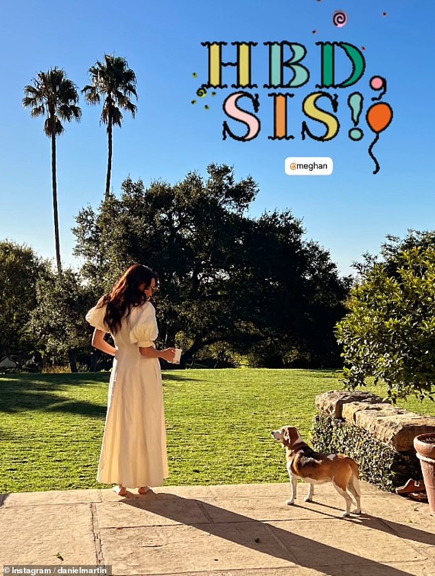 Meghan's make-up artist friend Daniel Martin shared a candid snap of the Duchess and her beagle Mia enjoying the sun in her Montecito garden