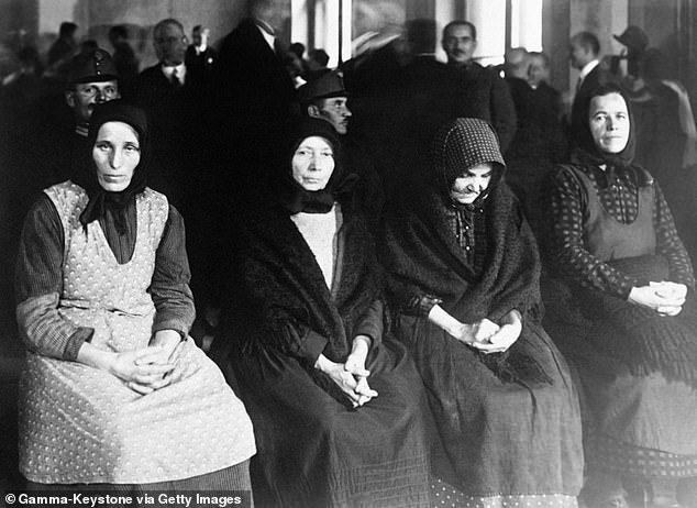 Rozalia Holyba, Lidia Sebestyen, Julianna Lipka and Maria Koteles seated at their trial in December 1929