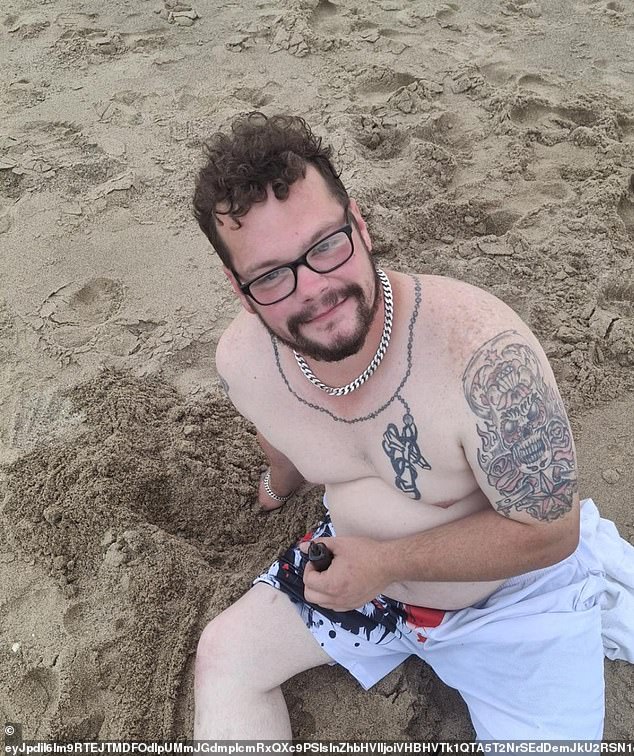 Aaron Keightley, 29, died last month at the same beach where he had been enjoying the summer heatwave (pictured before he died)