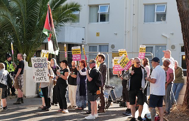 Protestors gathered outside the Britannia Hotel in Bournemouth on Friday after it was announced it would be used to house asylum seekers