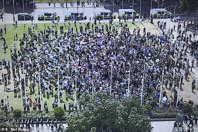 The Met has released this photo of Palestine Action protesters swarming Parliament Square during a protest this afternoon