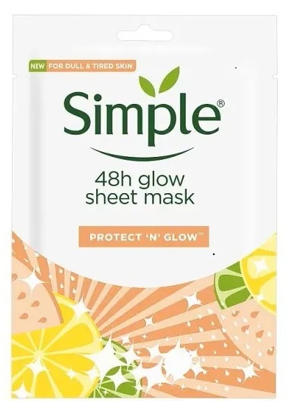 Simple 48h glow sheet mask for dull and tired skin.