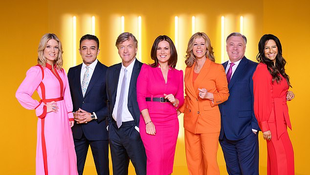 ITV chiefs are said to be weighing presenter popularity in focus groups against salary demands as they decide who stays (pictured l-r) Charlotte Hawkins, Adil Ray, Richard Madeley, Susanna Reid, Kate Garraway, Ed Balls and Ranvir Singh