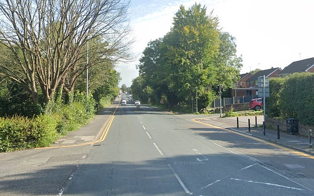 On Friday, a 53-year-old man from Whittle-le-Woods, Lancashire, alongside a 57-year-old man from Middlewich and a 46-year-old man from Congleton, both in Cheshire, were arrested on Friday on suspicion of dangerous driving. Pictured: a general view of where the crash occurred