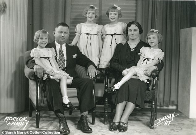 Pictured: Carl and Sadie Morlok with their quadruplet daughters in 1937. Many of the family¿s darkest secrets have now been taken to the grave after the last-surviving sister, Sarah, died at the age of 95 last month