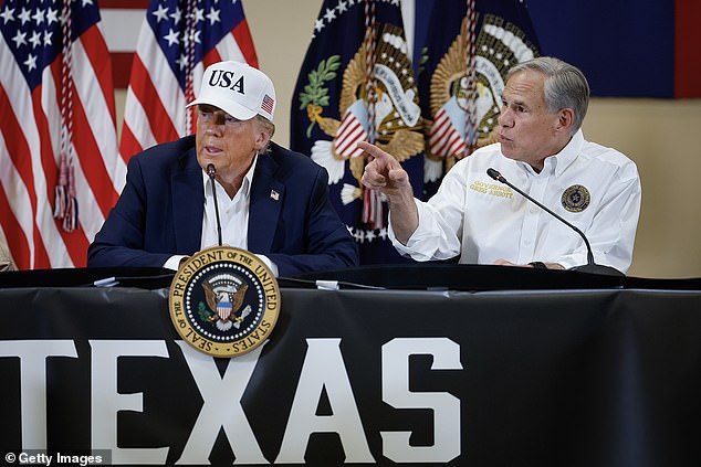 Texas governor Greg Abbott, pictured with President Trump last month, is using the film and TV incentive Bill as a political weapon, a means to ‘divert film-making from California and provide it through the lens of traditional American values,’ he says