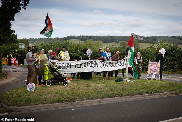 Pictured: a small protest in Chevening ahead of the visit by Mr Vance