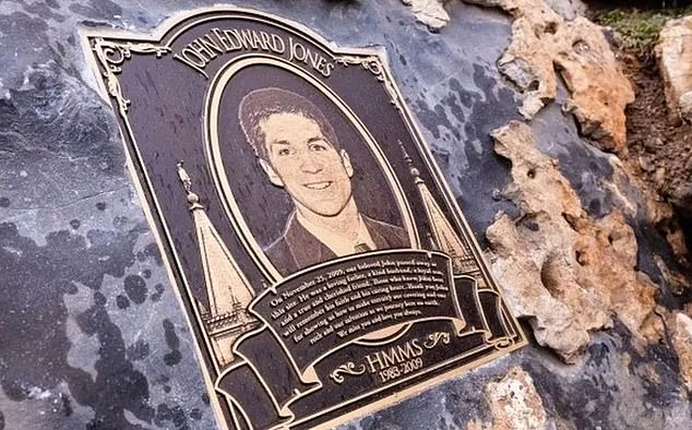A memorial plaque to John Edward Jones outside the Nutty Putty cave. John died after getting stuck upside-down in a narrow crevice