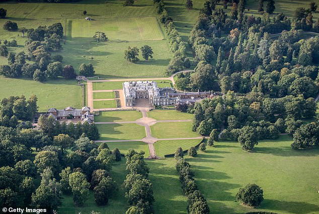 An aerial view of Althorp House, home of the aristocratic Spencer family