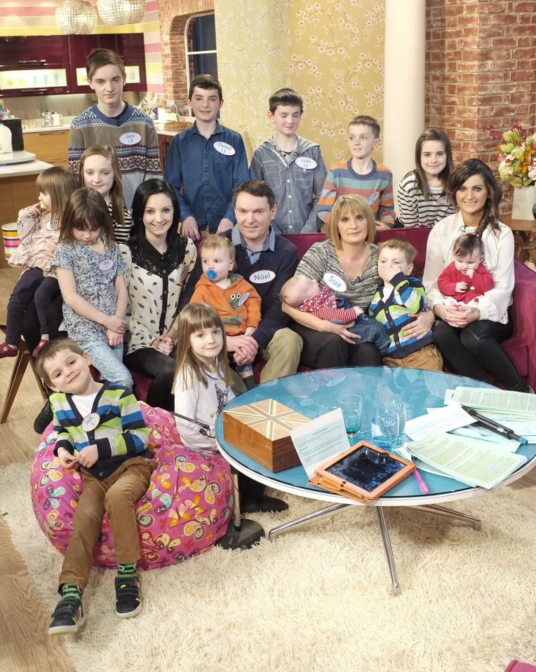 The Radford family, parents Sue and Noel, and their many children on a TV show.