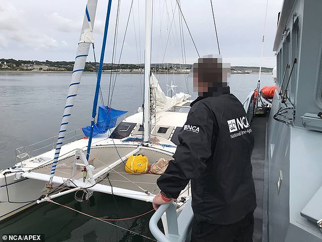 Two British men and three Europeans were found guilty of conspiracy to import cocaine and jailed after a trial at Bristol Crown Court. Pictured: The catamaran they used