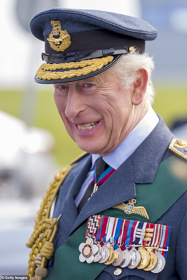 It marks his first public appearance since he travelled north of Balmoral to visit RAF Lossiemouth in the coastal town of the same name in Moray on Wednesday. Pictured: The King during the visit to the naval base