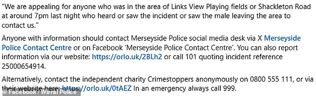 Paul re-shared a Facebook post by Wirral Police calling for witnesses to come forward if they have any information in the attack