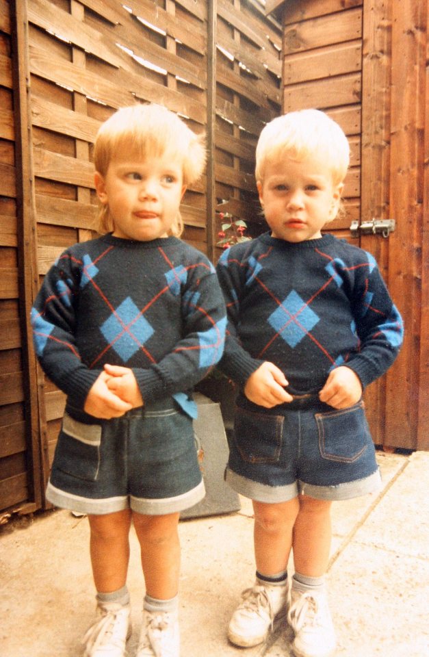 Photo of Olly Murs and his twin brother as toddlers.