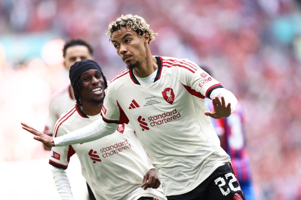 Hugo Ekitike of Liverpool celebrates a goal.