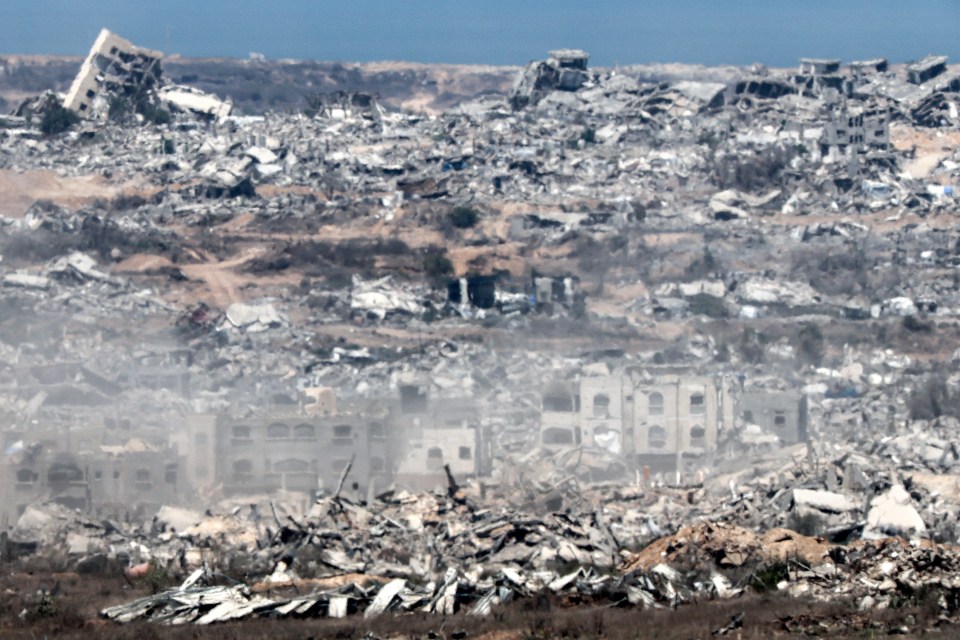Rubble and destroyed buildings in the Gaza Strip.