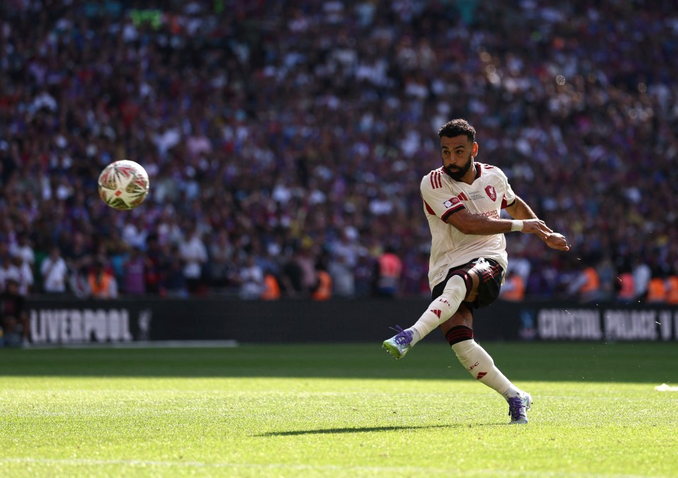 Mohamed Salah taking a penalty kick.