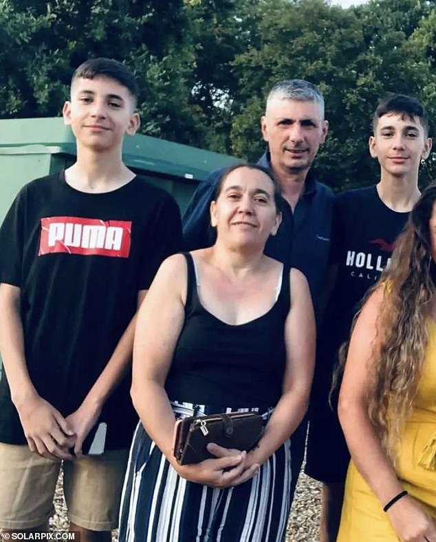 The family (pictured), believed to have been living in Thetford, Norfolk, were killed, alongside a 26-year-old Portuguese man, named locally as mine worker Ruben Conclaves and the 19-year-old Polish partner of one of the twins