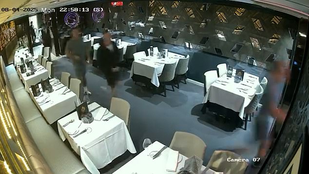 CCTV footage posted by the restaurant on Facebook shows three of the men standing up and walking out once their waiter's back is turned