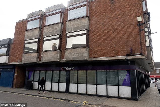 A rundown Natwest building in the town centre. Locals said that the high street is 'struggling' more because of 'technology' and the move to online purchasing
