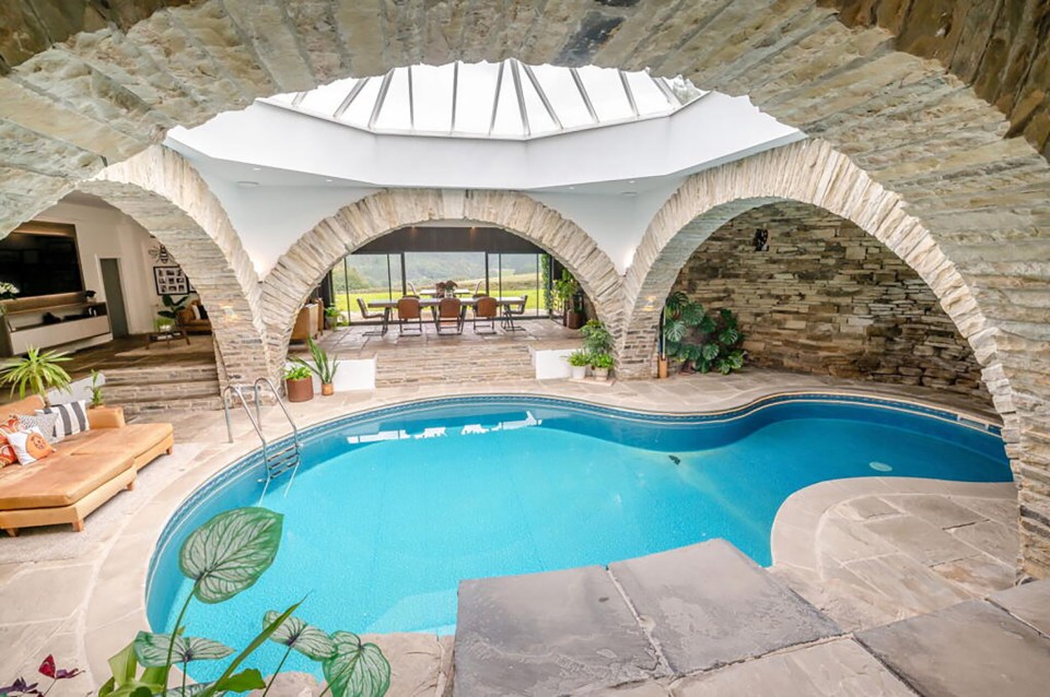 Indoor pool in an earth-sheltered home.