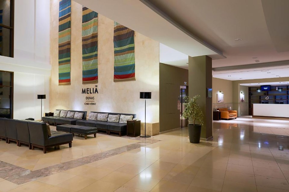 Lobby of the Melia Dunas resort in Cabo Verde.