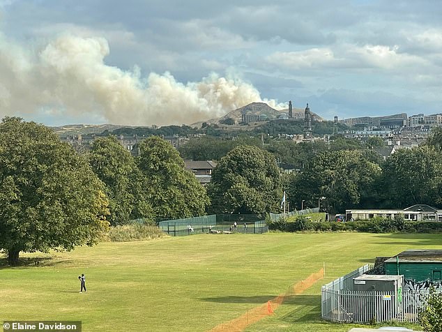 The fire at Arthur's seat seen from the Canonmills area of Edinburgh earlier on Sunday