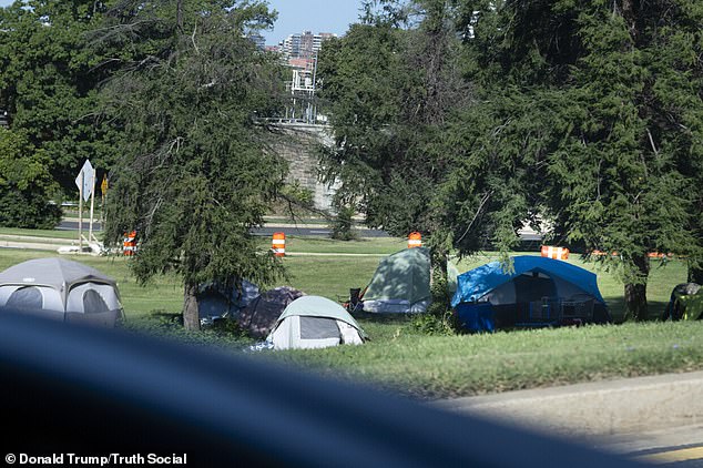 The pictures looked to have been taken out of the window from Trump's motorcade