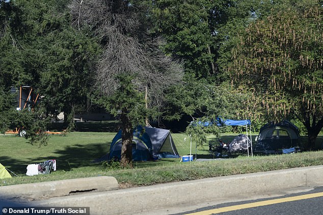 Trump posted photos from the motorcade including some of roadside tents used by homeless