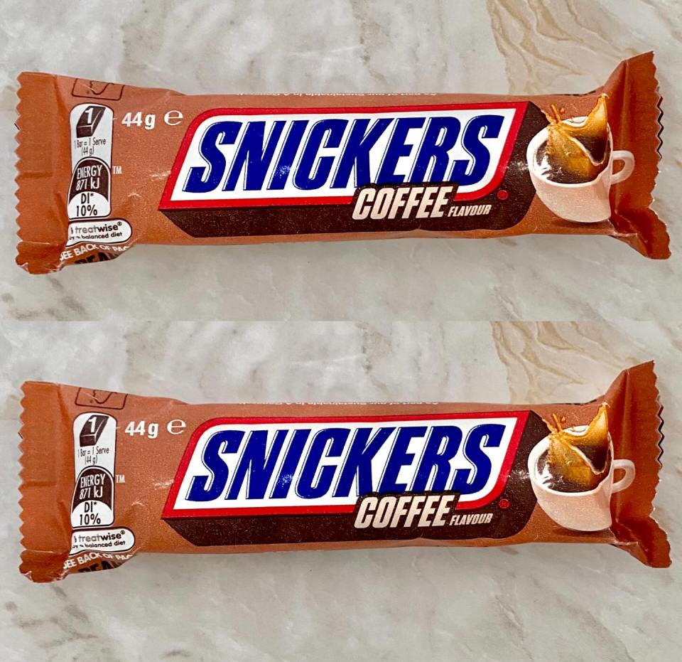 Two Snickers Coffee flavor bars.