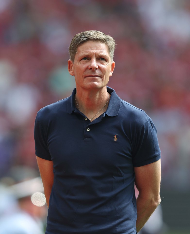 Oliver Glasner, manager of Crystal Palace, at a soccer match.