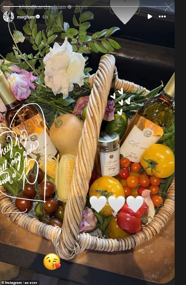 The opulent spread featured a selection of seasonal vegetables, including squash, corn and tomatoes as well as the lifestyle brand's most recent launches - a bottle of wine and some honey