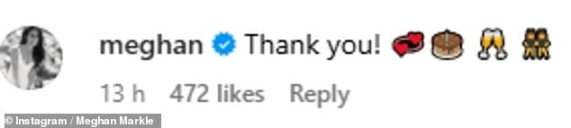 The Duchess shared rare personal comments to Instagram as she replied to the posts congratulating her