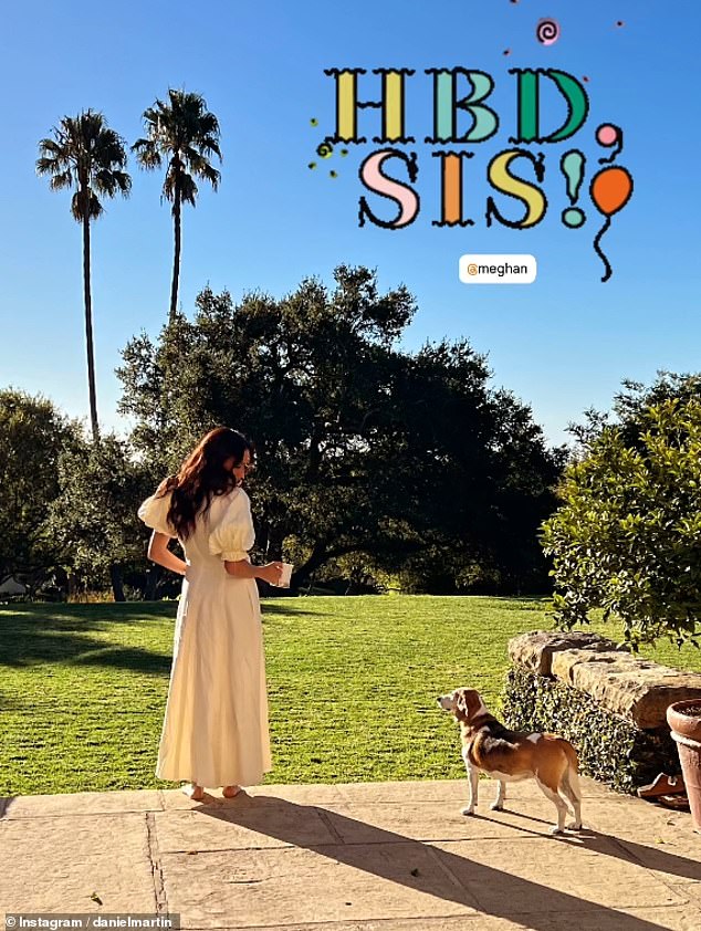 Meghan's make-up artist friend Daniel Martin shared a candid snap of the Duchess and her beagle Mia enjoying the sun in her Montecito garden