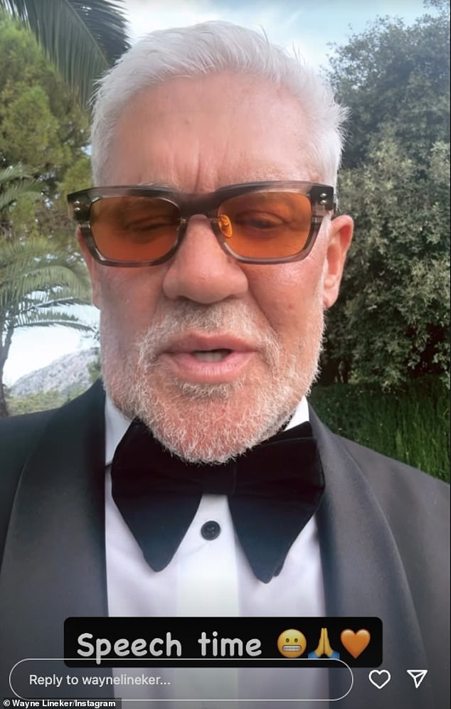 The entrepreneur and brother of TV's Gary Lineker , 63, looked dapper in a black tuxedo while taking to Instagram before his big moment to ask fans for luck