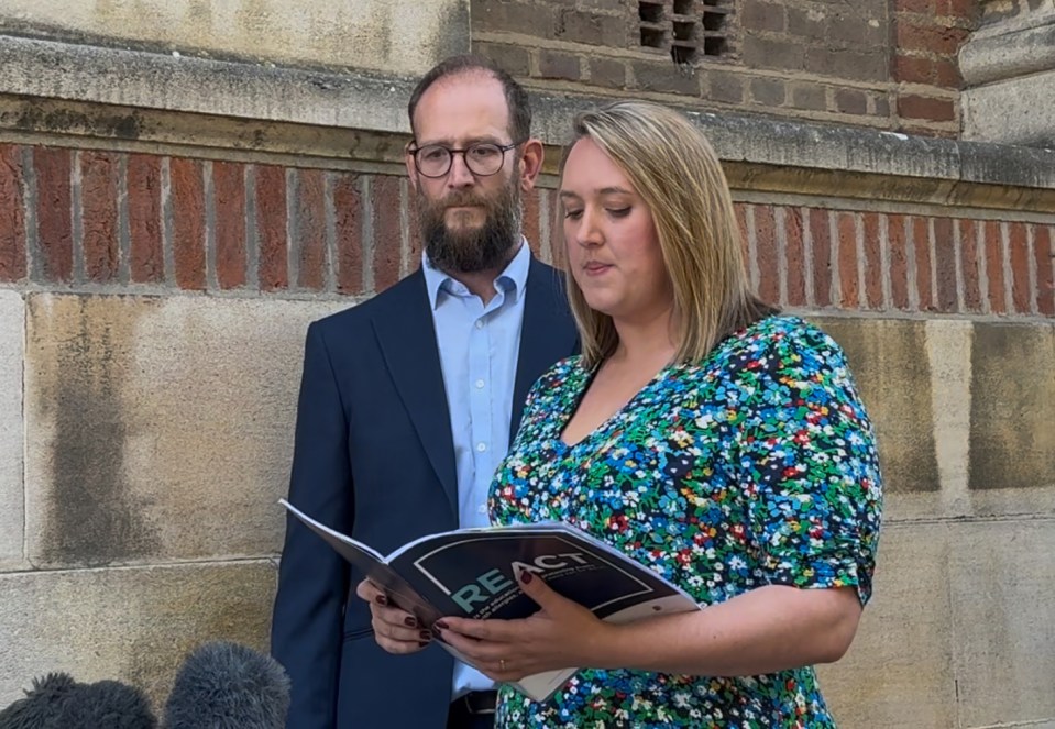 Helen and Peter Blythe reading a statement outside Peterborough Town Hall following their son's inquest.