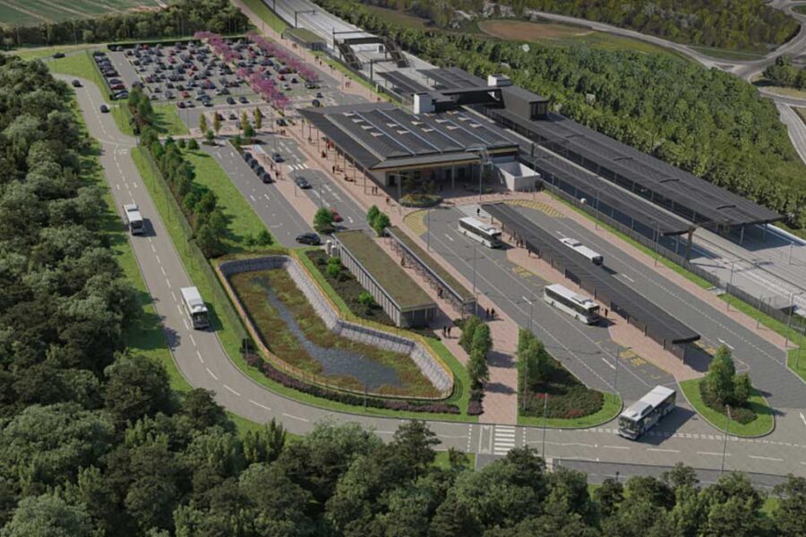 Illustration of a new railway station.