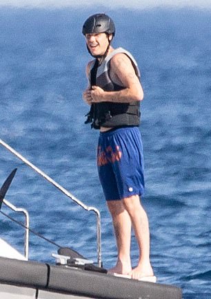 Cruz opted for a more engertic afternoon and donned a crash helmet and lifejacket