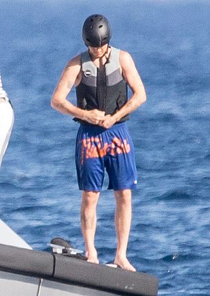Cruz opted for a more engertic afternoon and donned a crash helmet and lifejacket