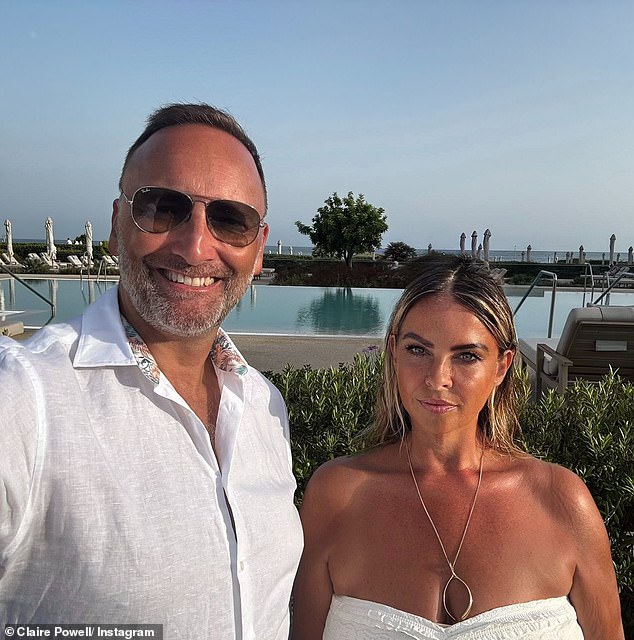 In one recent holiday snap, Claire looked fabulous in a white strapless top, a deep tan and impeccable make-up as she posed alongside partner Iain Phipp