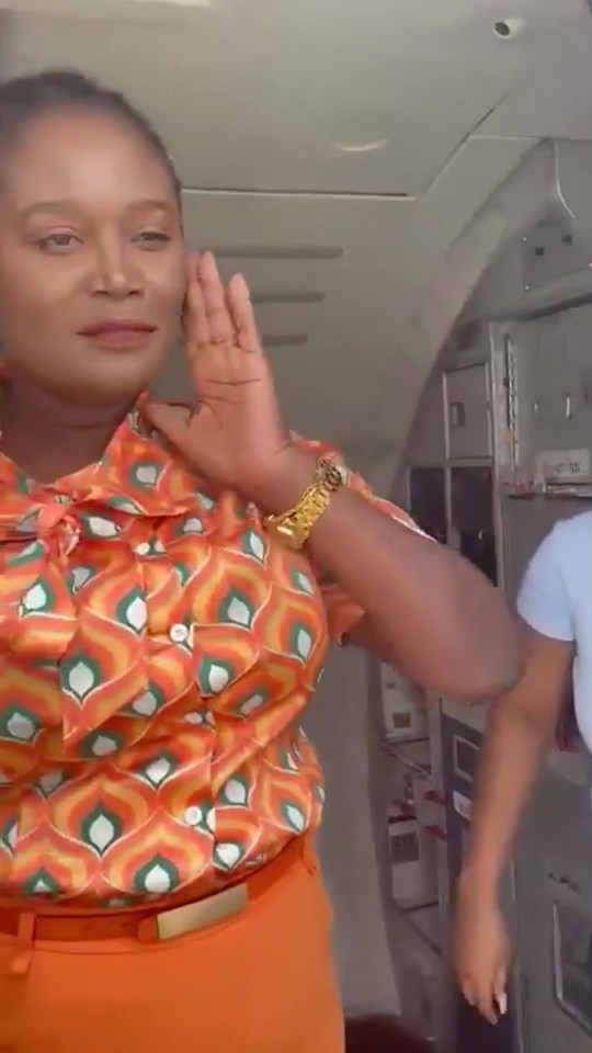 Flight attendant on airplane.