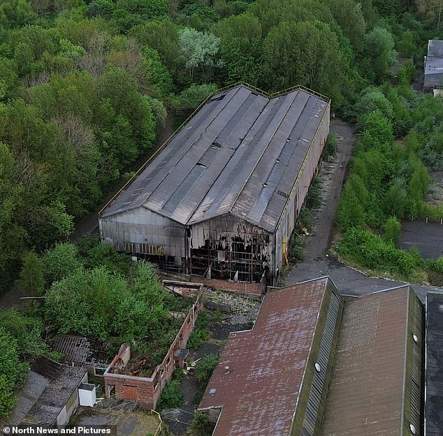 Pictured: An aerial view of Fairfield Industrial Park. In the aftermath of Layton's death, police officers were seen making regular patrols of the area, while uniformed officers also remained at the scene