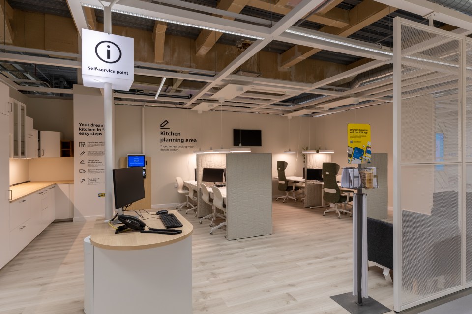 IKEA Brighton kitchen planning area with computers and self-service point.
