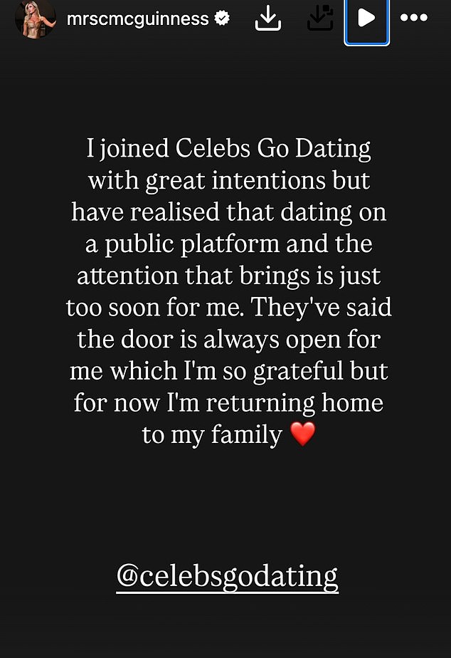 She had already flown to Ibiza to begin filming the series with the rest of the cast but told fans she was 'returning home to her family' after having a change of heart