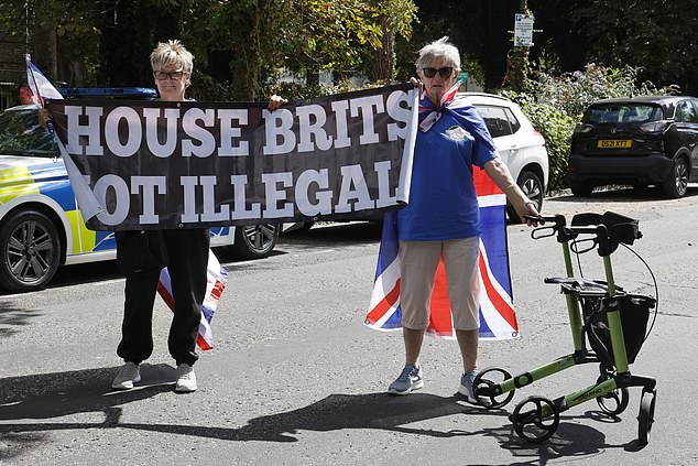 Some protesters attending the rally on August 8 carried signs saying 'House Brits not illegals'