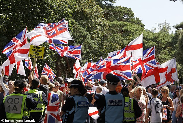 Anti-immigration campaigners came holding the Union flag and flag of St George