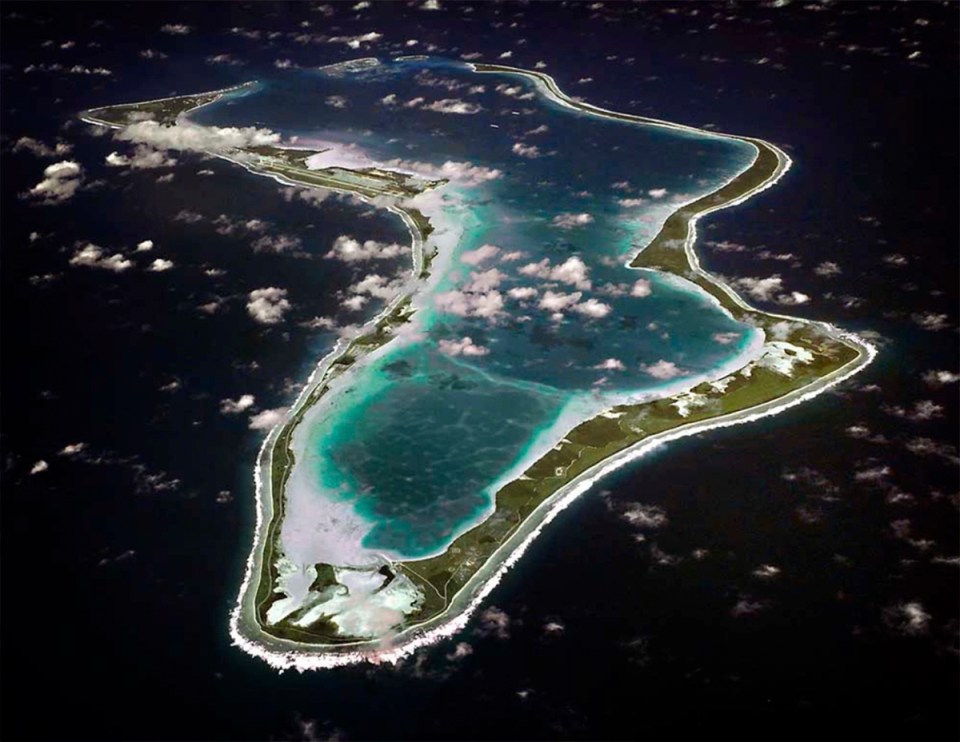 Aerial view of Diego Garcia in the Chagos Islands.