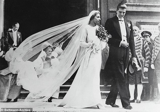 The Infanta Beatrix, daughter of the former King of Spain, is shown with her husband, Prince Alessandro Torlonia leaving the Jesuit Church of the Gesu in Rome